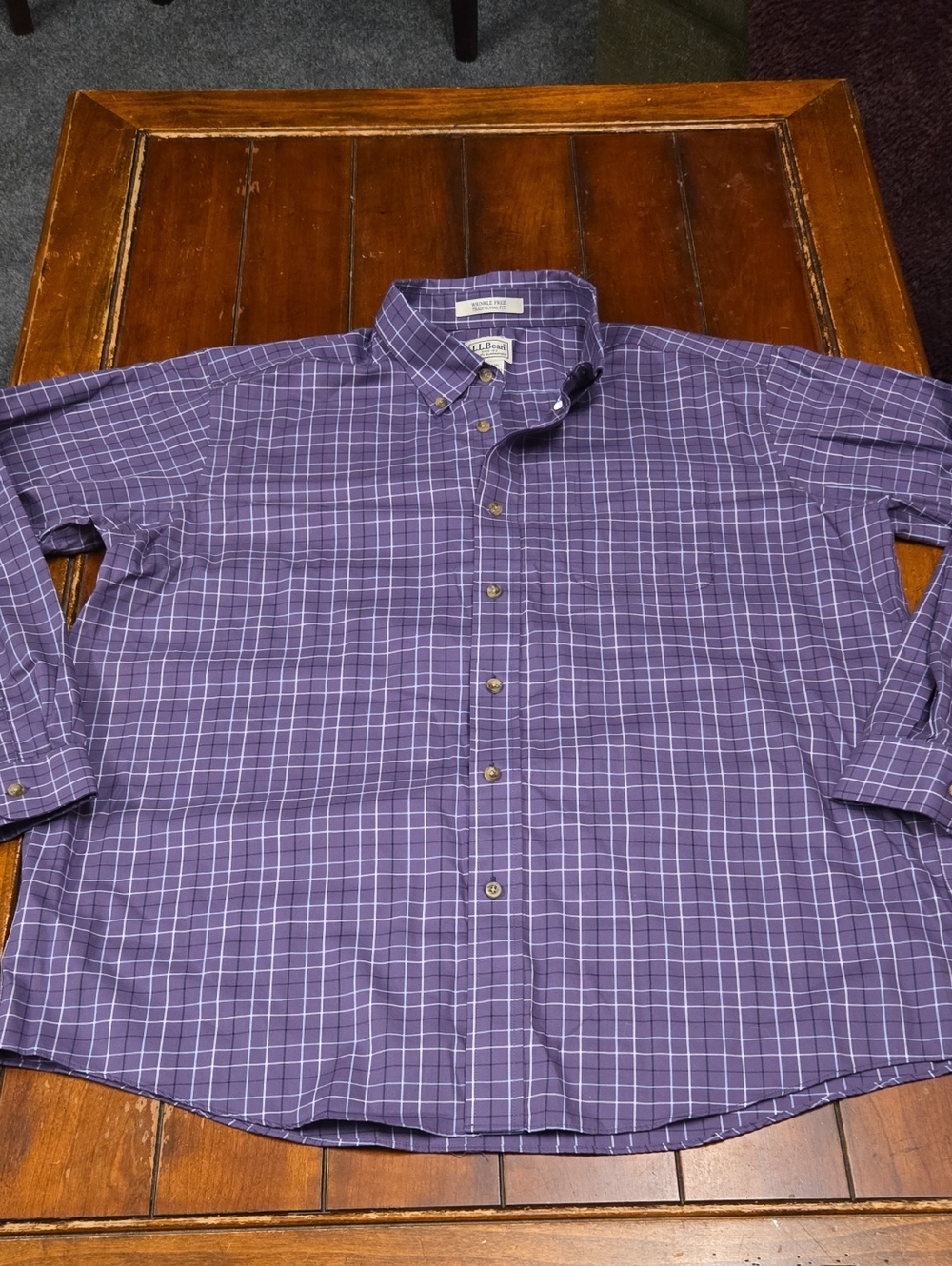 L.L. Bean Men's Purple Plaid Button-Down Shirt